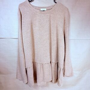 Cotton Bleu Womens XL Beige Tiered Ruffle Tunic Top Long Sleeve Layered